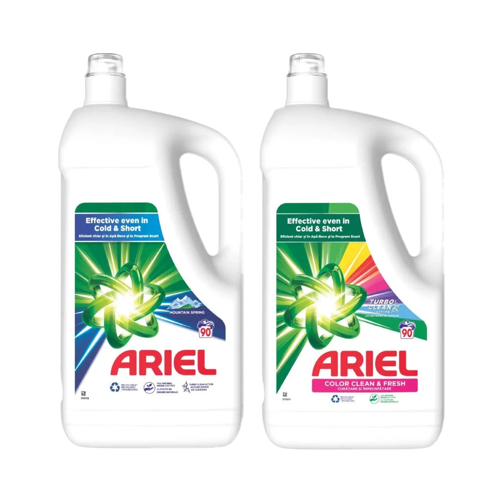 Pachet cu Detergent lichid Ariel Mountain Spring 4.5L + Ariel Color Clean 4.5L