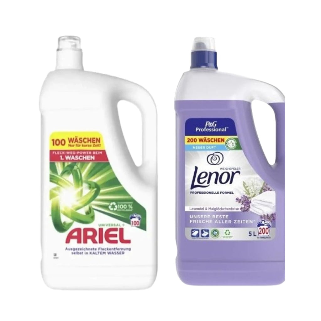 Pachet cu Detergent lichid Ariel Universal Clean 5L + Balsam Lenor Professional Lavender 5L