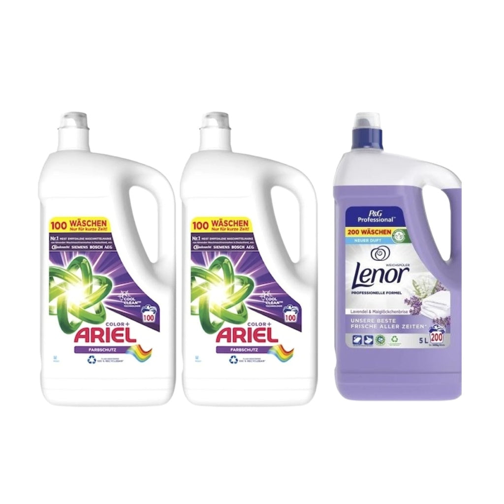 Pachet cu 2x Detergent lichid Ariel Color+ 5L + Balsam Lenor Professional Lavender 5L