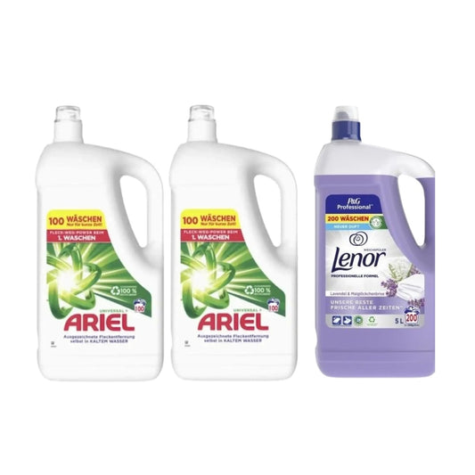 Pachet cu 2x Detergent lichid Ariel Universal Clean 5L + Balsam Lenor Professional Lavender 5L