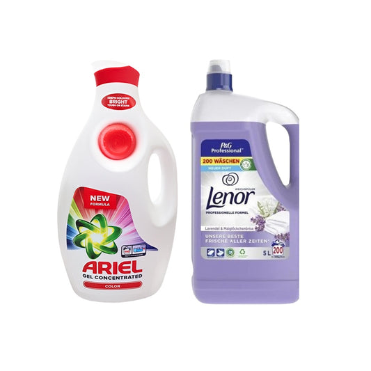 Detergent lichid de rufe Ariel Color, 6.3L + + Lenor Lavender 5L