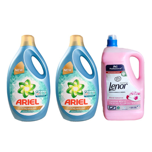 Pachet Promo 2x Detergent Ariel Premium Original 5L + Balsam Lenor Floral, 5L