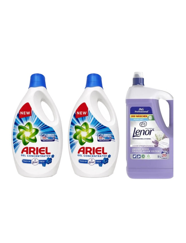 Pachet cu 2x Detergent lichid Ariel Universal Clean 5.7 L + Balsam Lenor Professional Lavender 5L