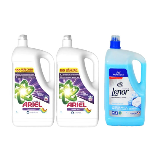 Pachet cu 2x Detergent lichid Ariel Color+ 5L + Balsam Lenor Professional Sea Breeze 5L