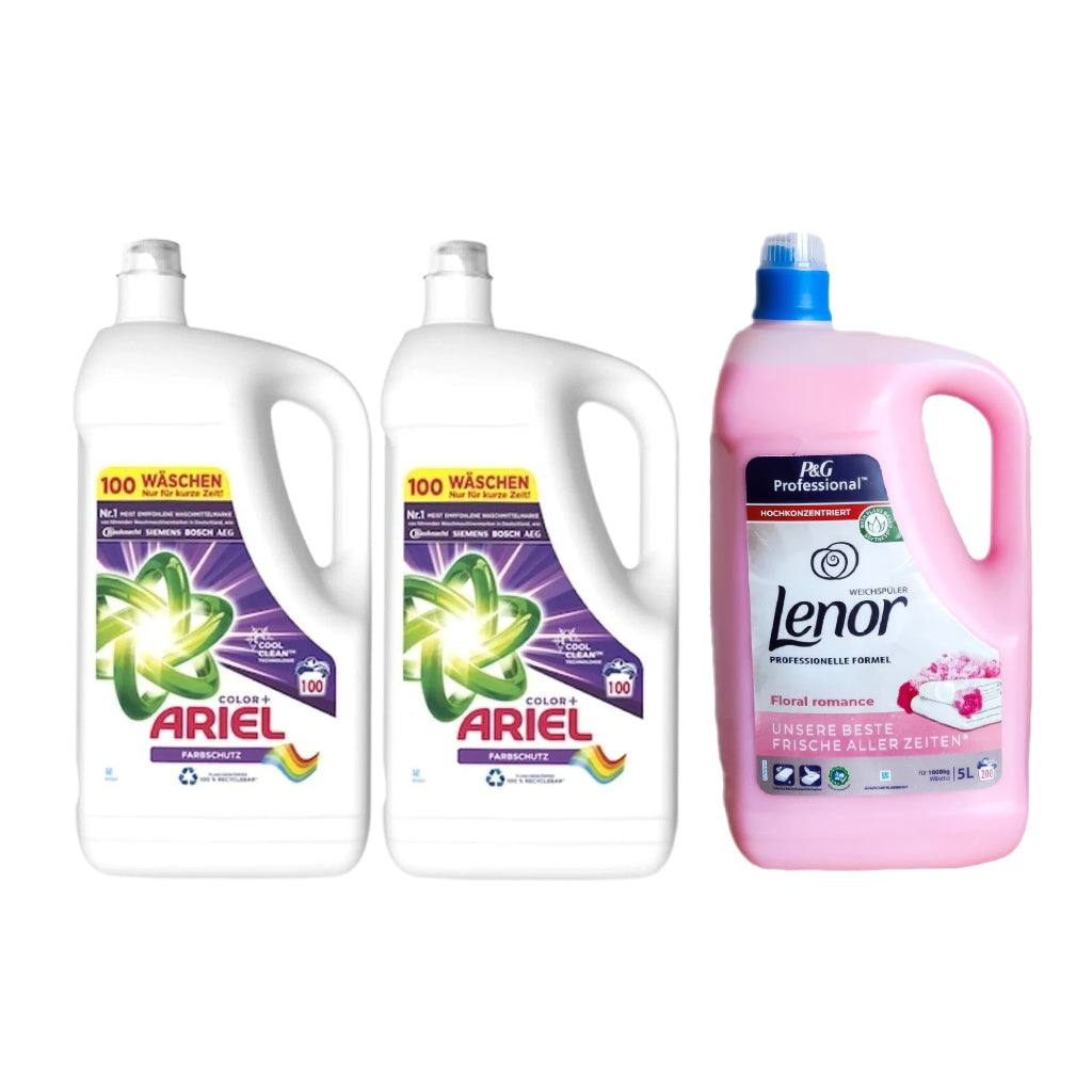 Pachet cu 2x Detergent lichid Ariel Color+ 5L + Balsam Lenor Professional Floral 5L