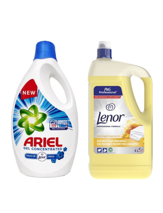 Pachet cu Detergent lichid Ariel Universal Clean 5.7 L + Balsam Lenor Professional Summer Breeze 5L