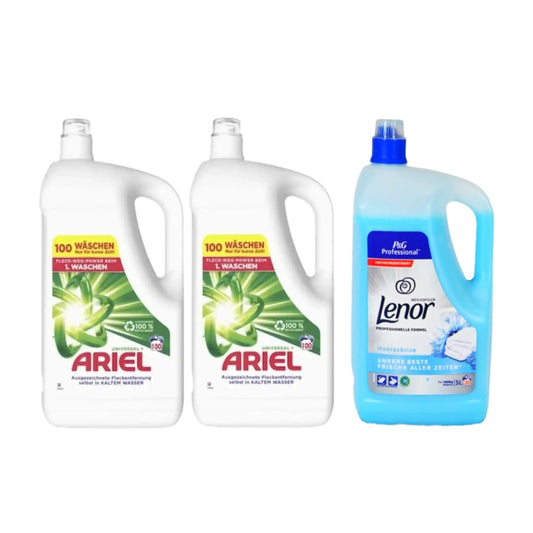 Pachet cu 2x Detergent lichid Ariel Universal Clean 5L + Balsam Lenor Professional Sea Breeze 5L