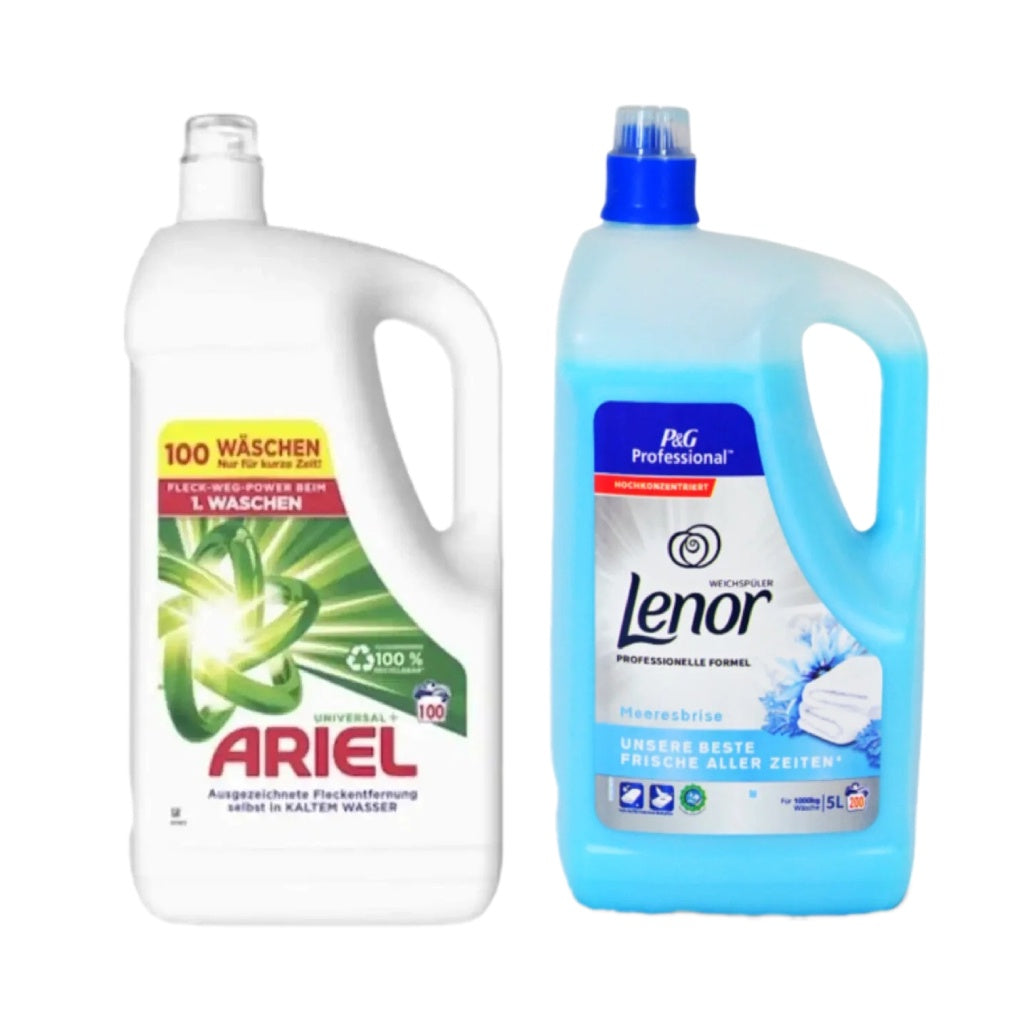 Pachet cu Detergent lichid Ariel Universal Clean 5L + Balsam Lenor Professional Sea Breeze 5L