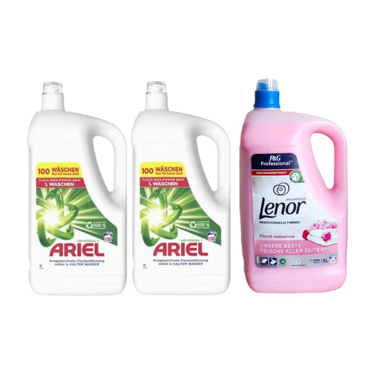 Pachet cu 2x Detergent lichid Ariel Universal Clean 5L + Balsam Lenor Professional Floral 5L