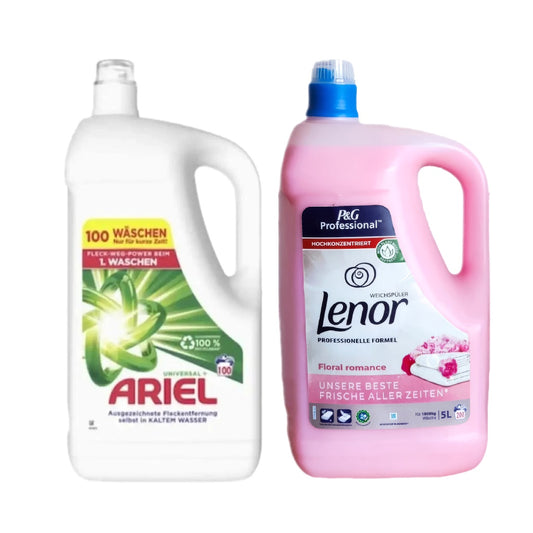 Pachet cu Detergent lichid Ariel Universal Clean 5L + Balsam Lenor Professional Floral 5L