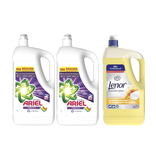Pachet cu 2x Detergent lichid Ariel Color+ 5L + Balsam Lenor Professional Summer Breeze 5L