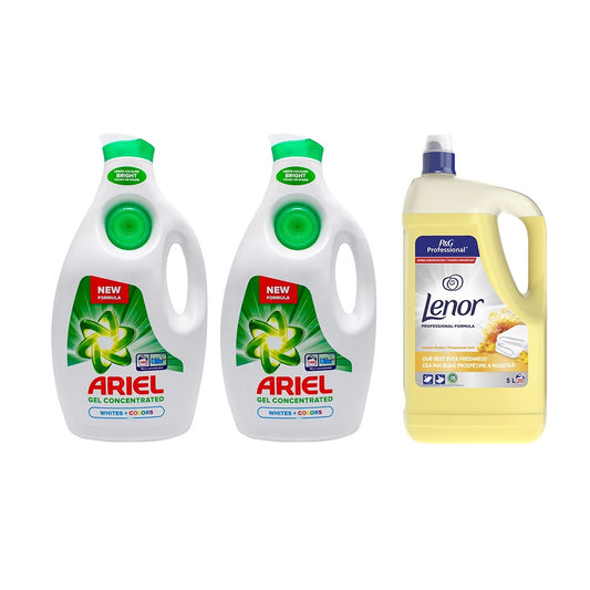 2x Detergent lichid de rufe lichid Ariel Albe + Colorate, 6.3L + Lenor Summer Breeze 5L