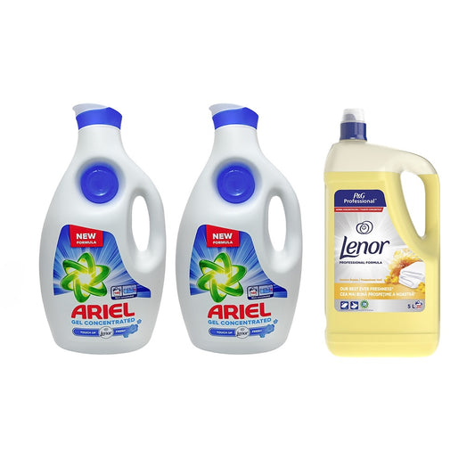 2x Detergent lichid de rufe Ariel Universal, 6.3L + Lenor Summer Breeze 5L