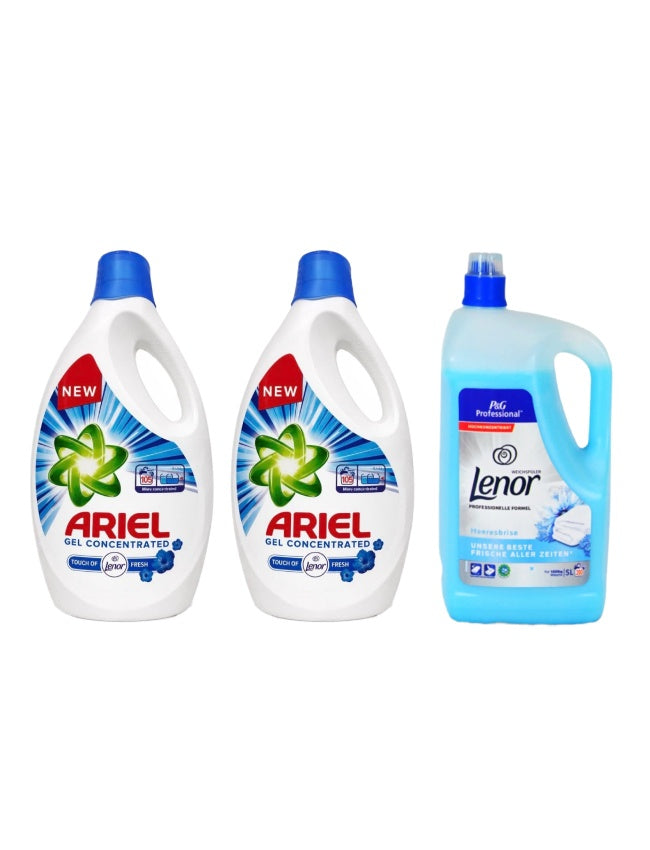 Pachet cu 2x Detergent lichid Ariel Universal Clean 5.7 L + Balsam Lenor Professional Sea Breeze 5L