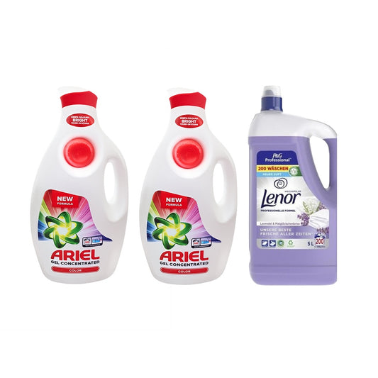 2x Detergent lichid de rufe Ariel Color, 6.3L + Lenor Lavender 5L