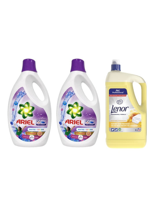 Pachet cu 2x Detergent lichid Ariel Albe + Color 5.7 L + Balsam Lenor Professional Summer Breeze 5L